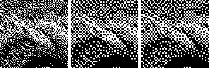 Close-up: no constraint, 2x2 blocks, clustered dots